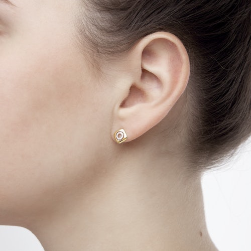 Kolczyki kwadraty Savicki: dwukolorowe złoto, diamenty